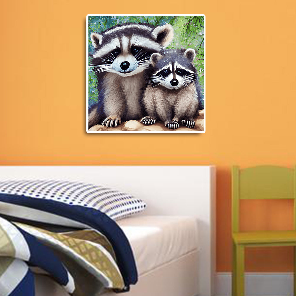 Raccoon Mother And Child - Full Round Drill Diamond Painting 30*30CM