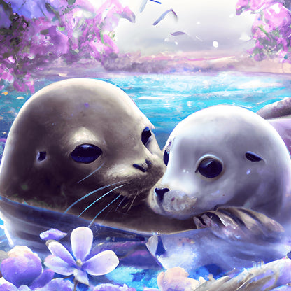 Seal Mother And Child - Full Round Drill Diamond Painting 30*30CM