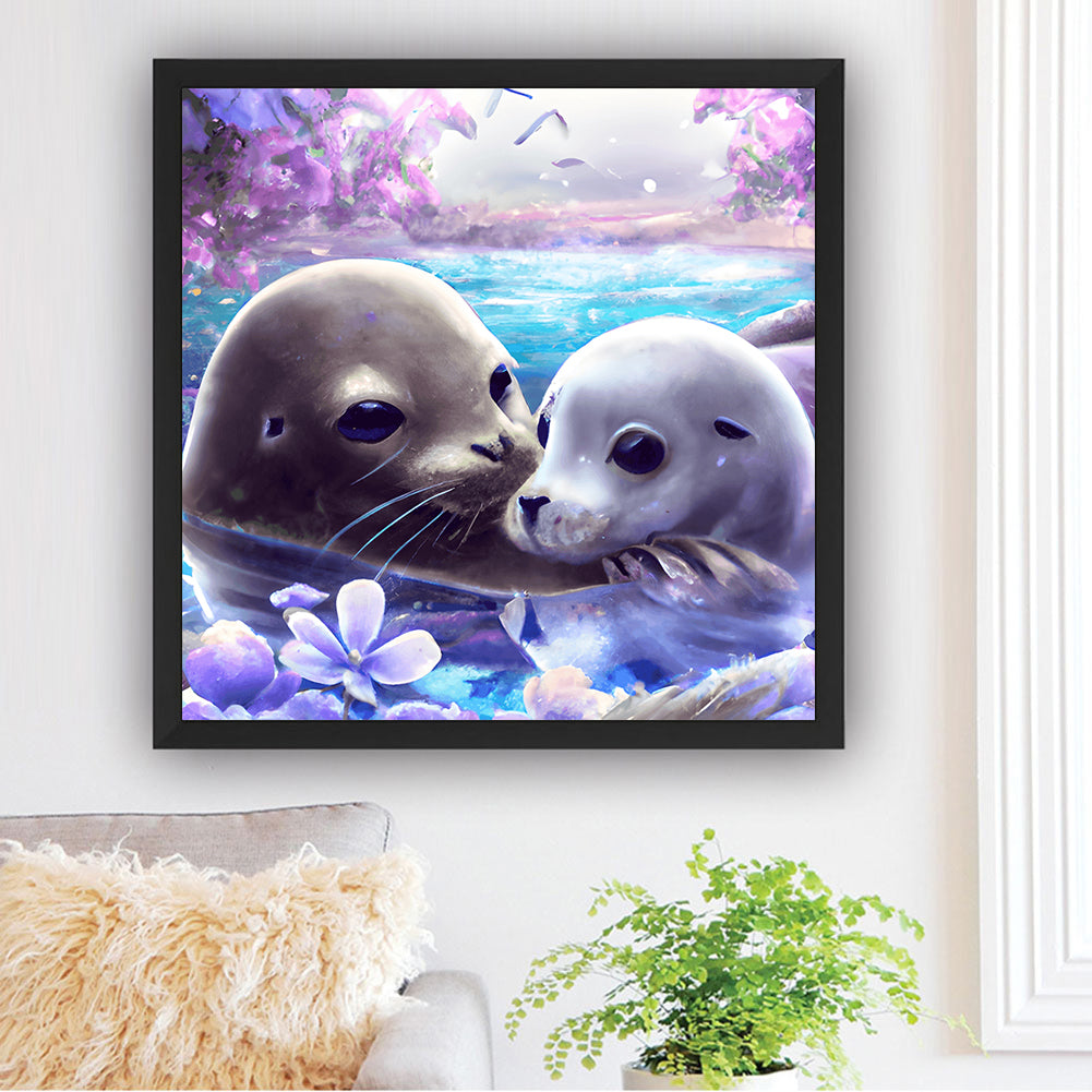 Seal Mother And Child - Full Round Drill Diamond Painting 30*30CM