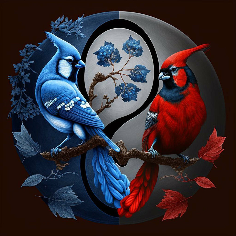 Tai Chi Red And Blue Bird Painting - Full Round Drill Diamond Painting 30*30CM