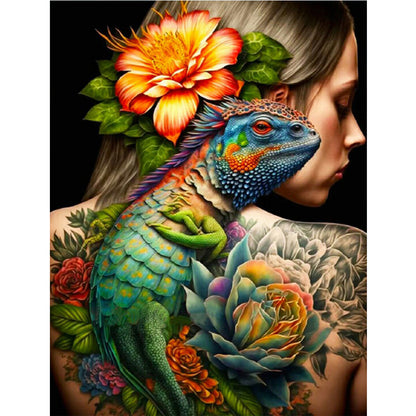 Personality Girl Flowers And Birds Back - Full Round Drill Diamond Painting 30*40CM