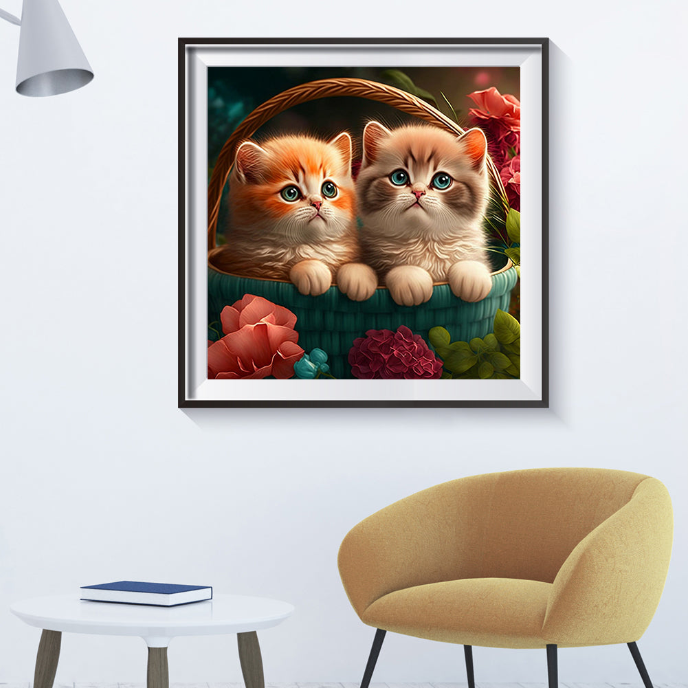 Cat In The Basket - Full Round Drill Diamond Painting 40*40CM