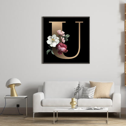 Dark Flower Letter U - Full Round Drill Diamond Painting 40*40CM