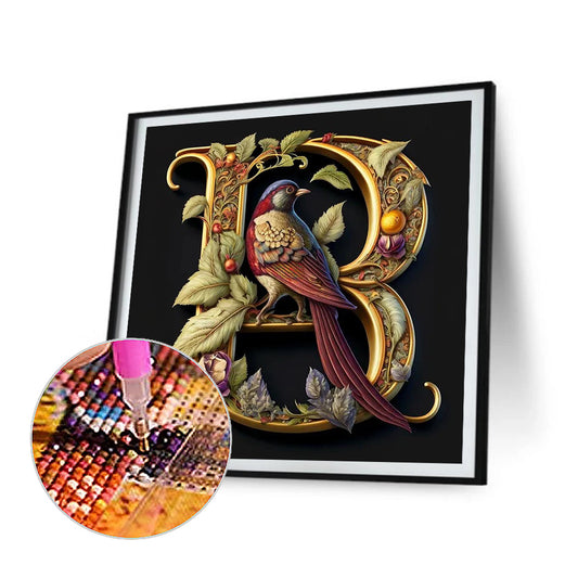 Flower And Bird Letter B - Full Round Drill Diamond Painting 30*30CM