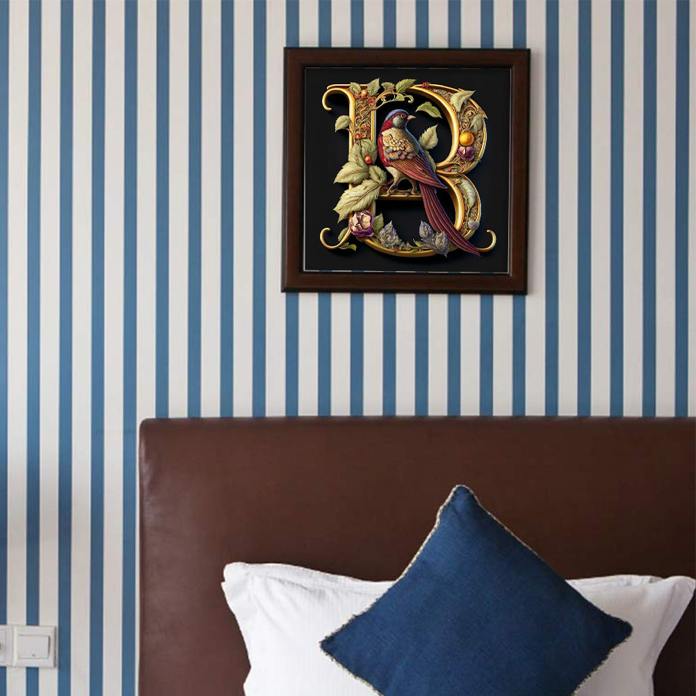 Flower And Bird Letter B - Full Round Drill Diamond Painting 30*30CM
