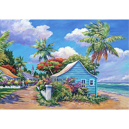 Seaside Cottage - Full Round Drill Diamond Painting 50*40CM