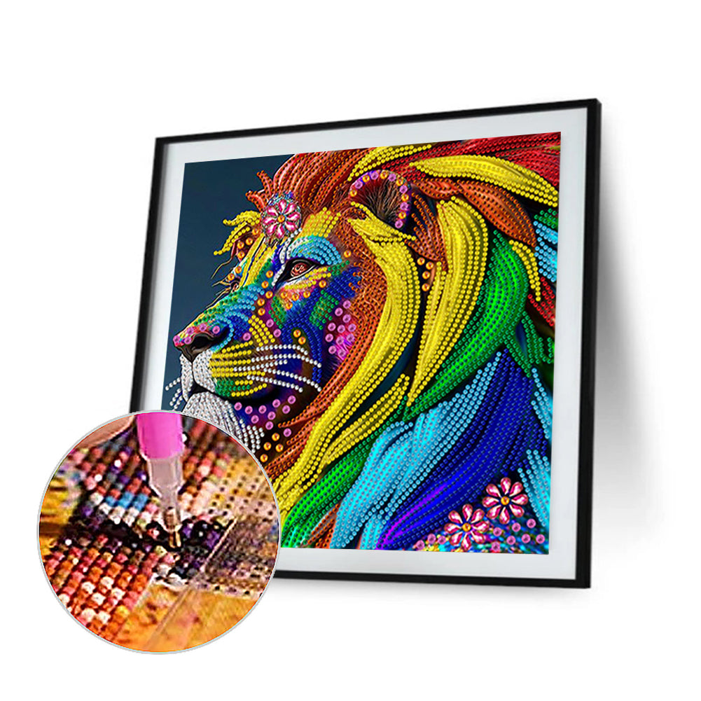 Colorful Lion Head - Special Shaped Drill Diamond Painting 30*30CM