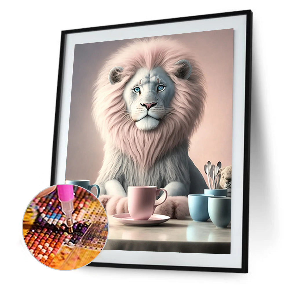 Dumb White Lion - Full Round Drill Diamond Painting 30*40CM
