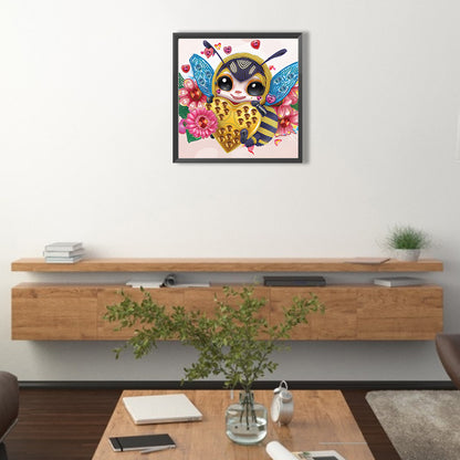 Cartoon Bee Holding A Heart - Special Shaped Drill Diamond Painting 30*30CM