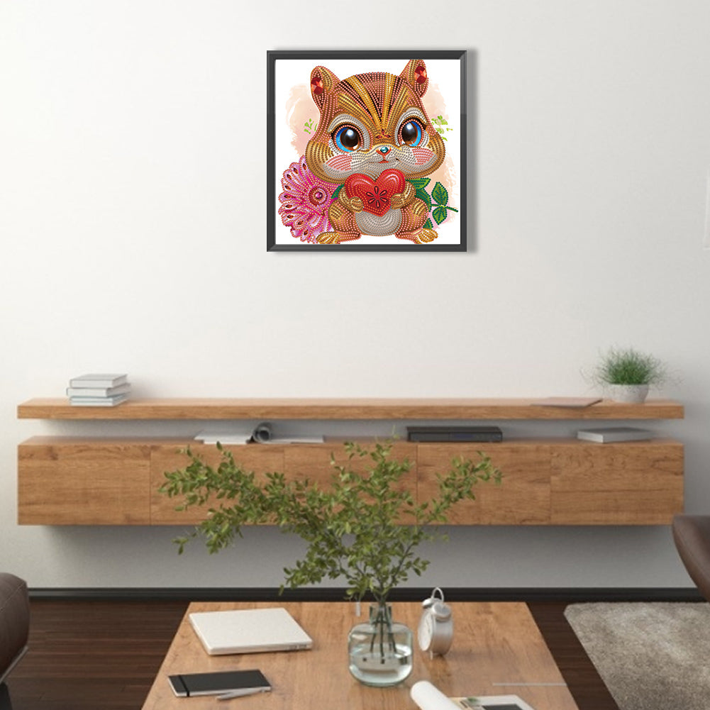 Cartoon Little Squirrel Holding A Heart - Special Shaped Drill Diamond Painting 30*30CM