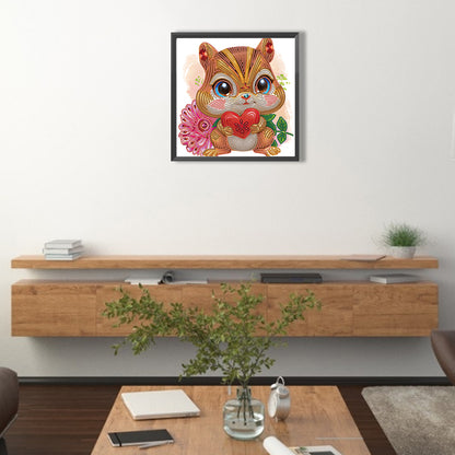 Cartoon Little Squirrel Holding A Heart - Special Shaped Drill Diamond Painting 30*30CM