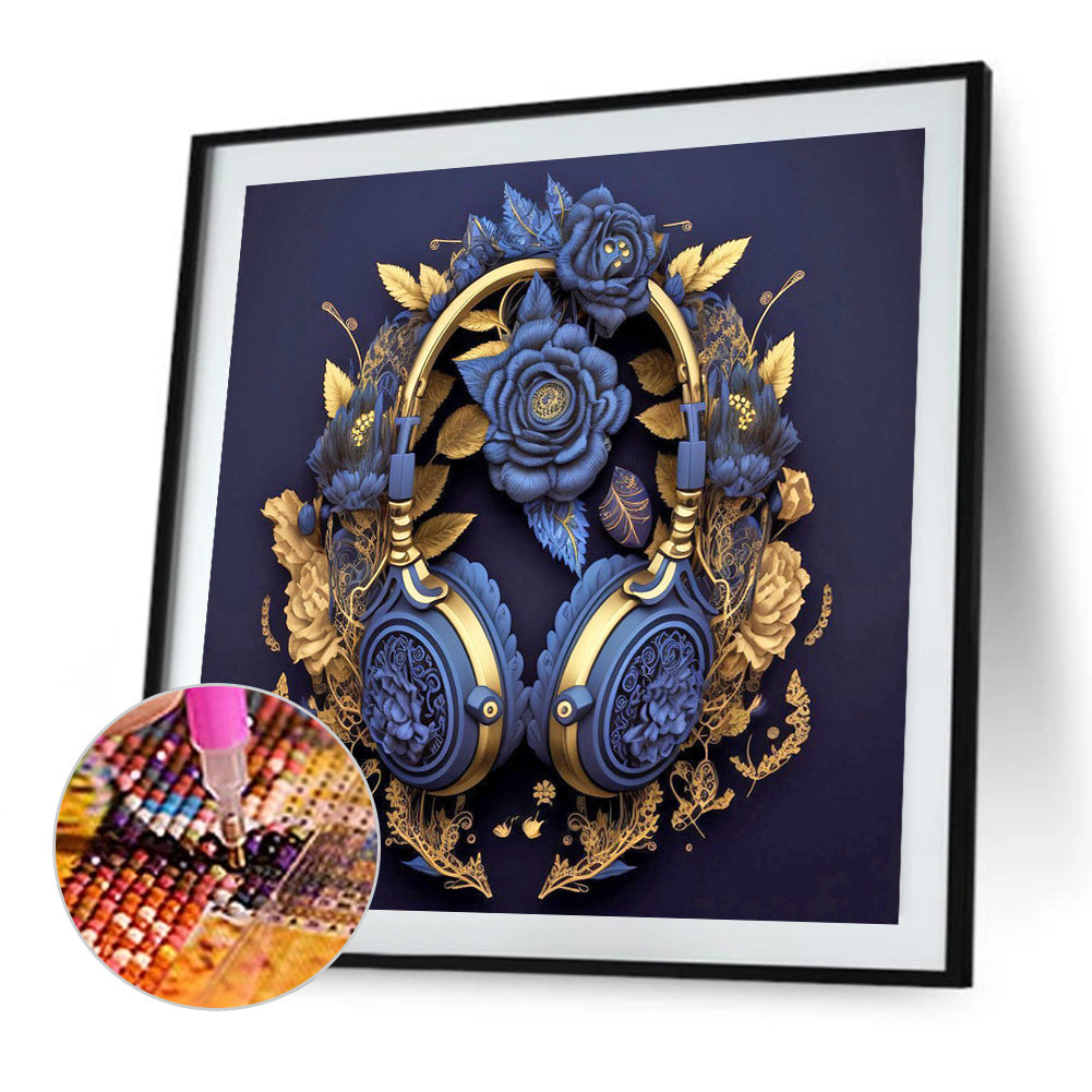 Unique Blue Headphones - Full Round Drill Diamond Painting 30*30CM