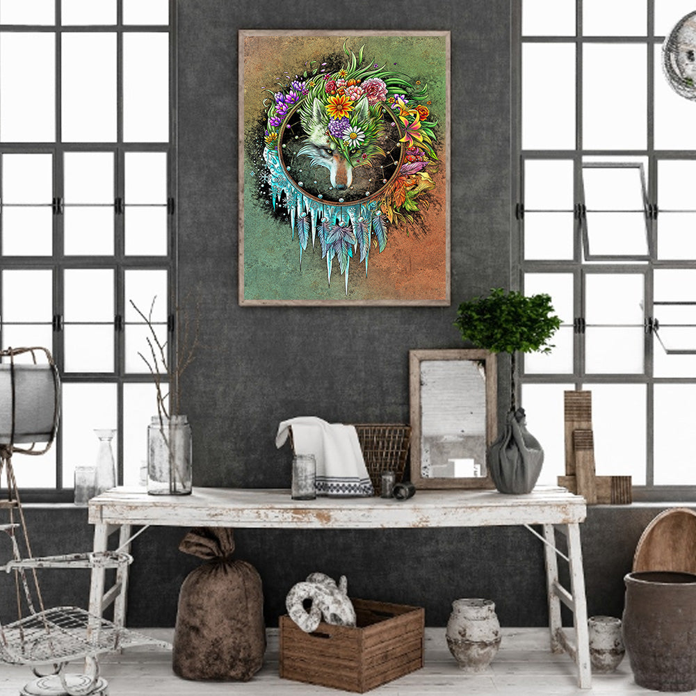 Wolf Four Seasons Dream Catcher - Full Round Drill Diamond Painting 30*40CM
