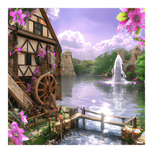 Waterwheel Scenery - Full Round Drill Diamond Painting 40*40CM