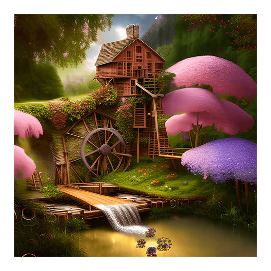 Waterwheel Scenery - Full Round Drill Diamond Painting 40*40CM