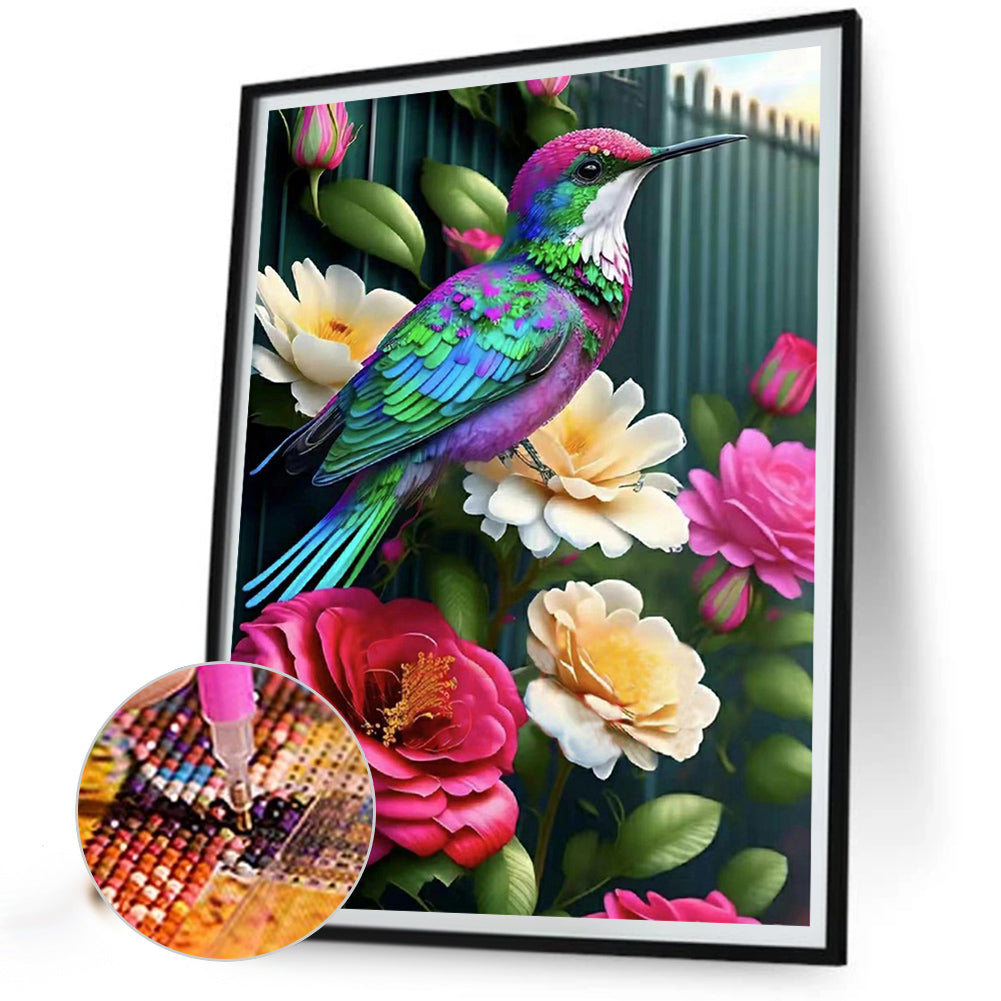 Hummingbird Rose Flower - Full Round Drill Diamond Painting 30*40CM