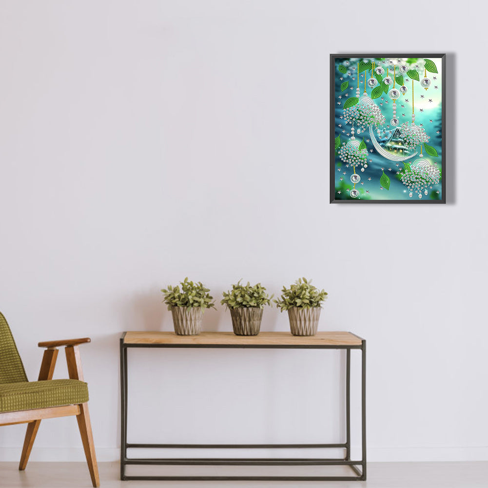 Green Leaf Water Drop Microcosm - Special Shaped Drill Diamond Painting 30*40CM