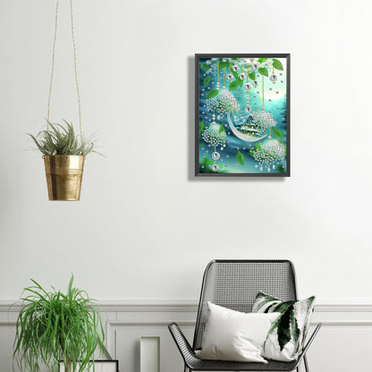 Green Leaf Water Drop Microcosm - Special Shaped Drill Diamond Painting 30*40CM