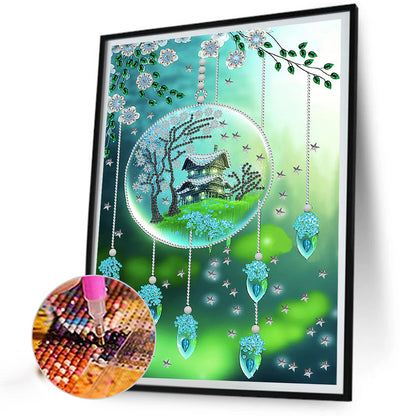 Green Leaf Water Drop Microcosm - Special Shaped Drill Diamond Painting 30*40CM