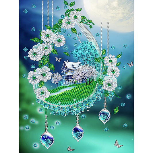 Green Leaf Water Drop Microcosm - Special Shaped Drill Diamond Painting 30*40CM