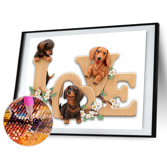 Love Puppy - Full Round Drill Diamond Painting 40*30CM