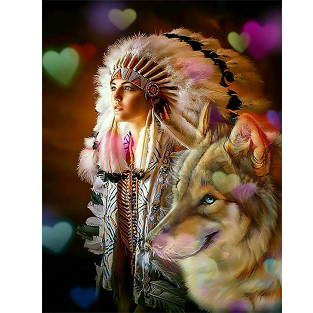 Tribal Beauty And The Beast - Full Round Drill Diamond Painting 40*50CM