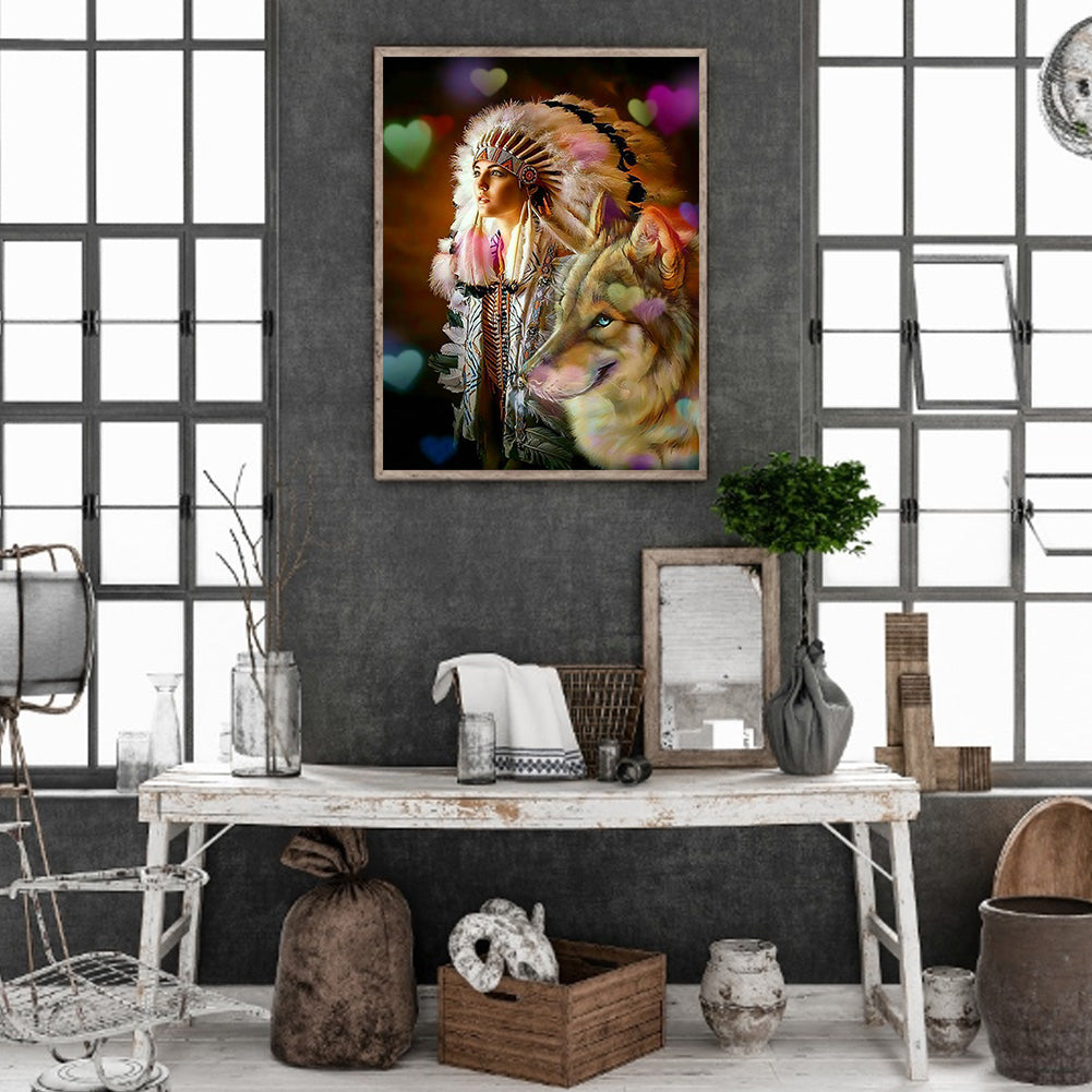 Tribal Beauty And The Beast - Full Round Drill Diamond Painting 40*50CM