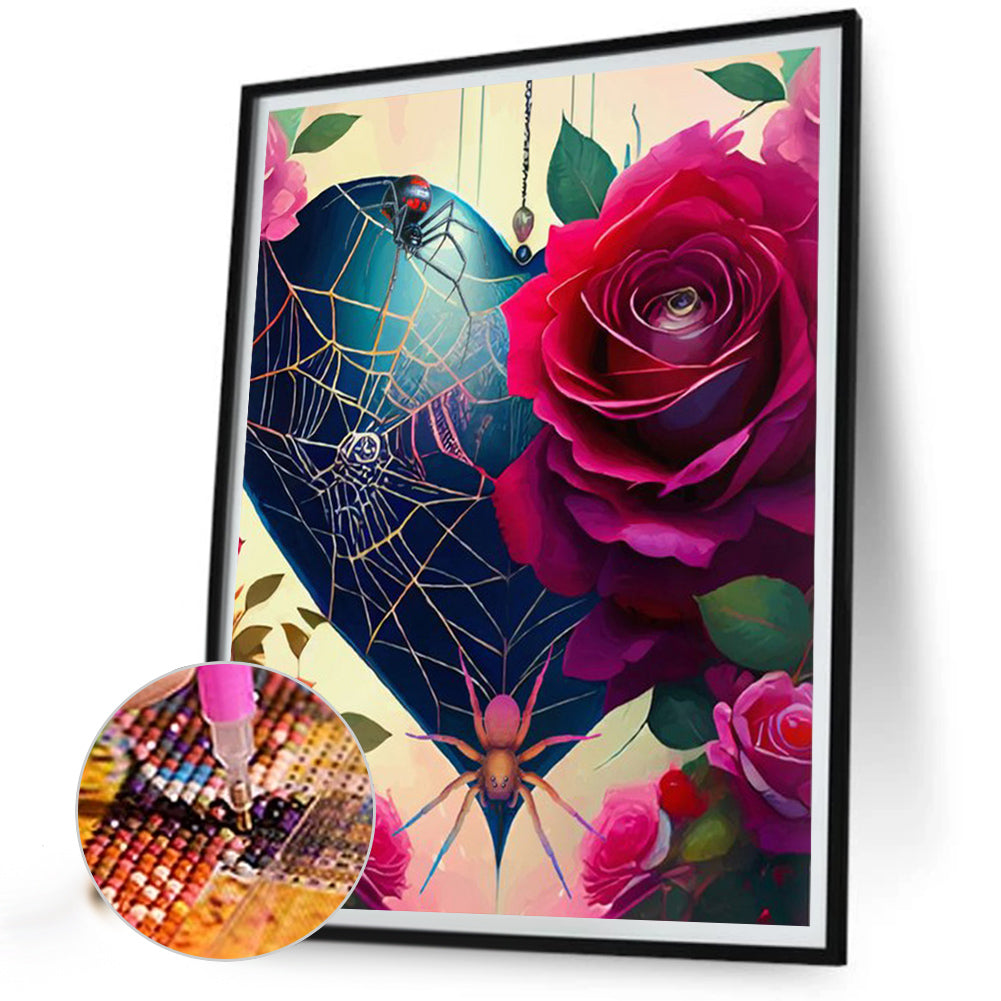 Rose Love Spider Web - Full Round Drill Diamond Painting 30*40CM