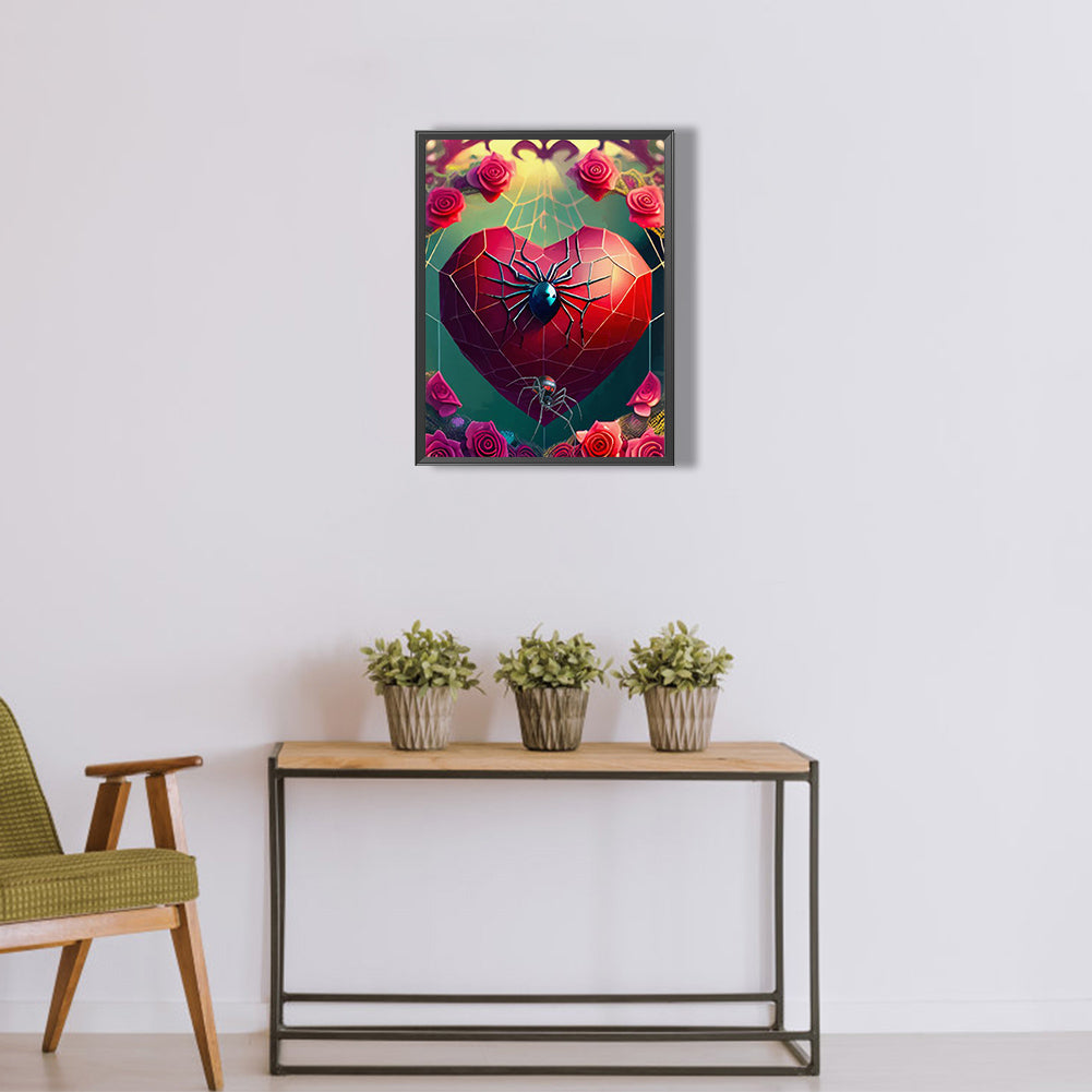 Rose Love Spider Web - Full Round Drill Diamond Painting 30*40CM