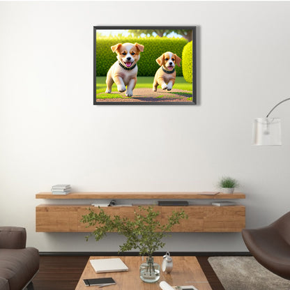 Two Puppies - Full Round Drill Diamond Painting 40*30CM