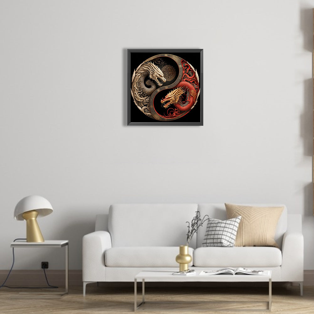 Dragon Yin Yang Diagram - Full Round Drill Diamond Painting 35*35CM