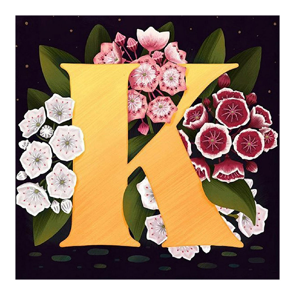 Flower Letter K - Full Round Drill Diamond Painting 40*40CM