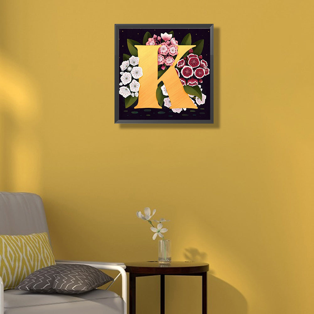 Flower Letter K - Full Round Drill Diamond Painting 40*40CM