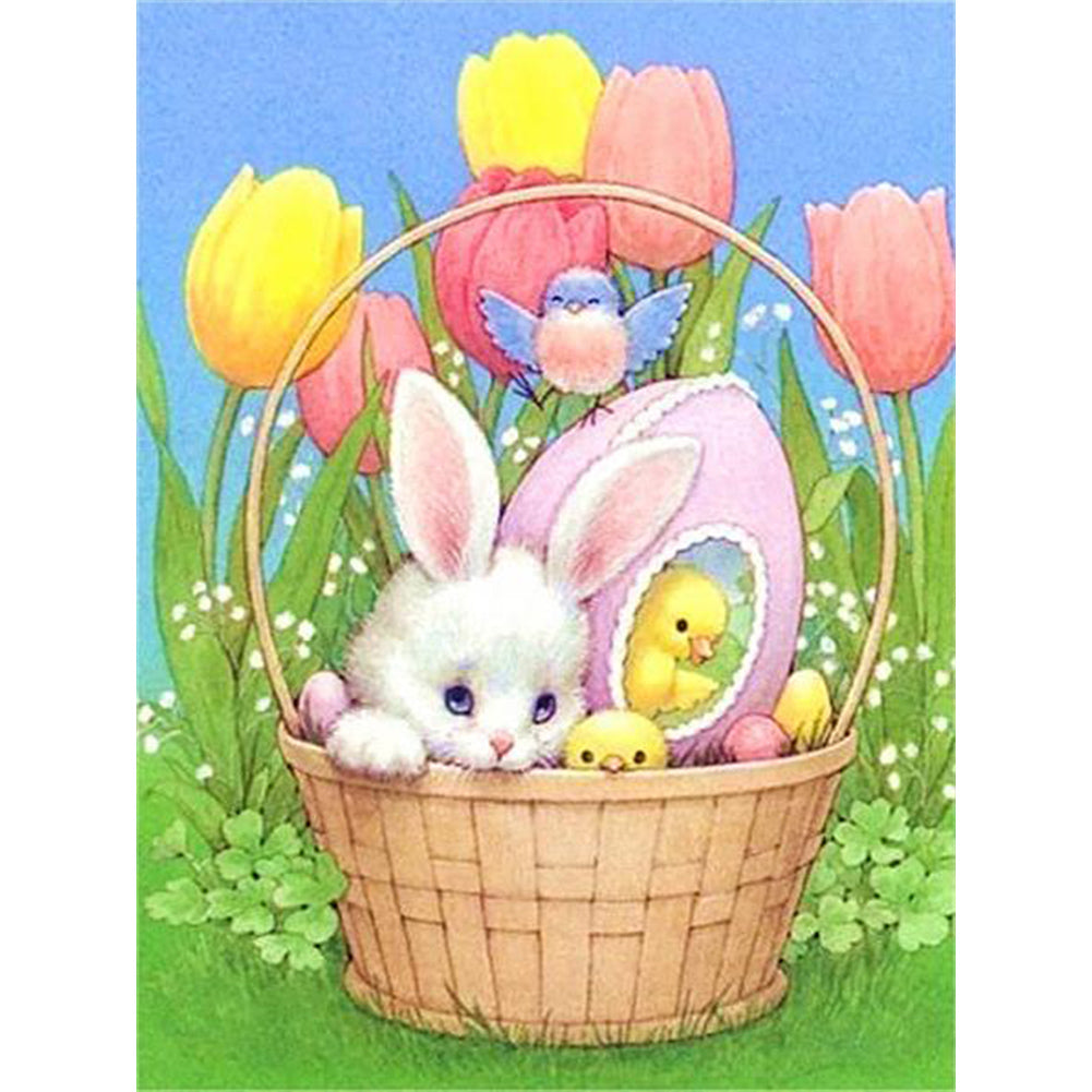 Little White Rabbit And Little Yellow Duck-O630*40cm(canvas) full-round drill diamond painting