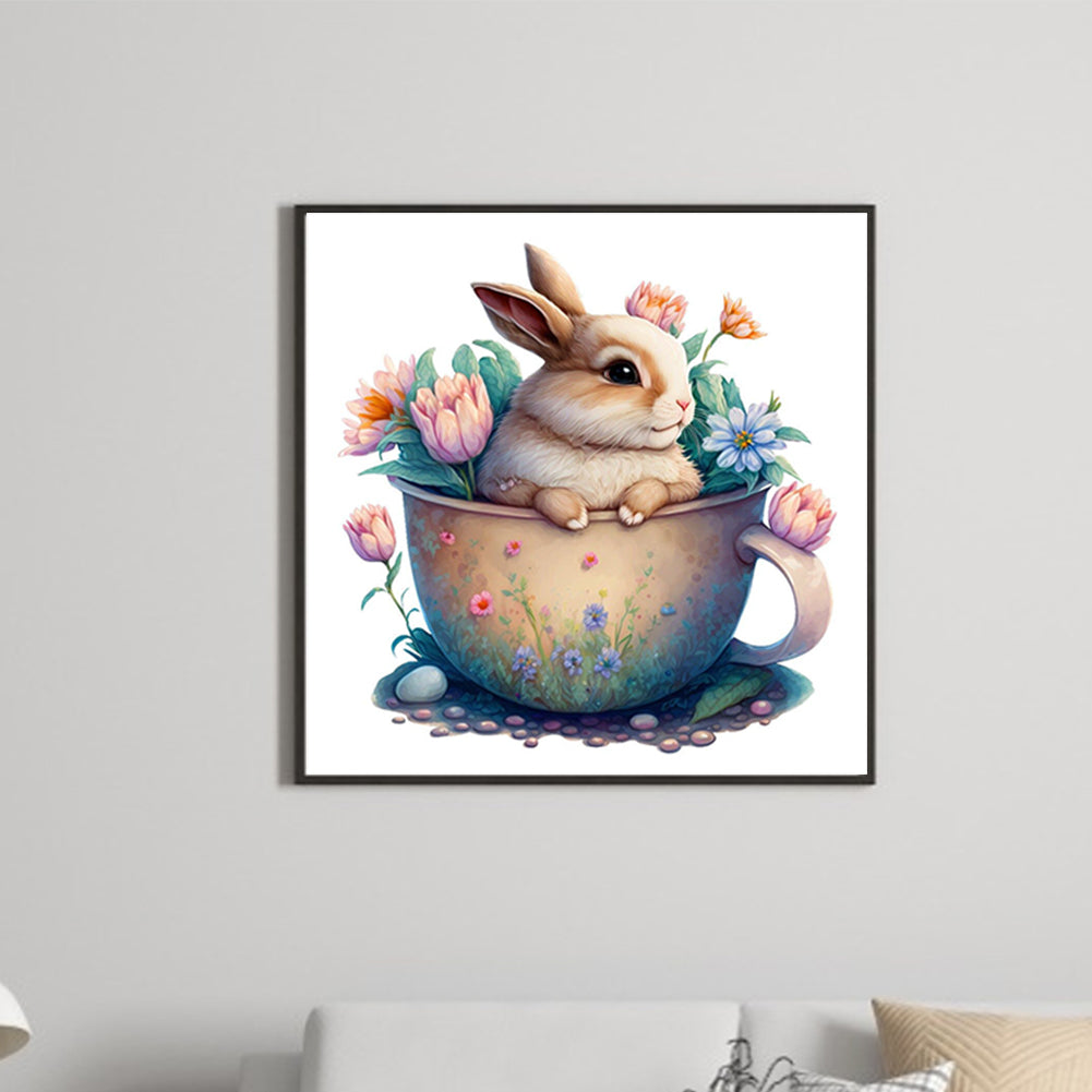 Bunny With Flowers-O630*30cm(canvas) full-round drill diamond painting