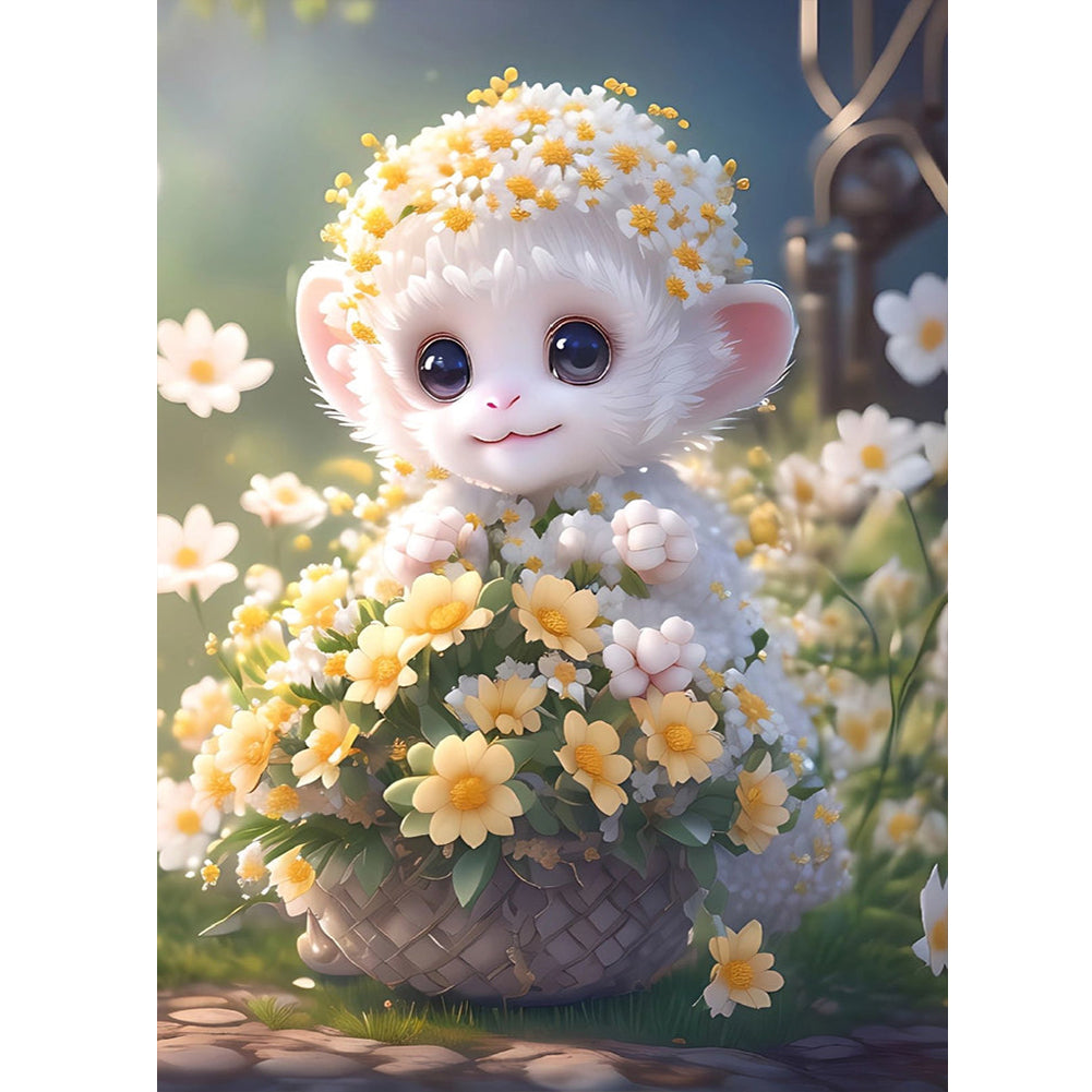 Little Monkey In Flower Basket 30*40Ccm(canvas) full round drill diamond painting