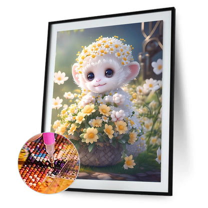 Little Monkey In Flower Basket 30*40Ccm(canvas) full round drill diamond painting