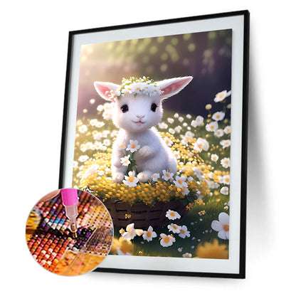 Lamb In Flower Basket 30*40Ccm(canvas) full round drill diamond painting