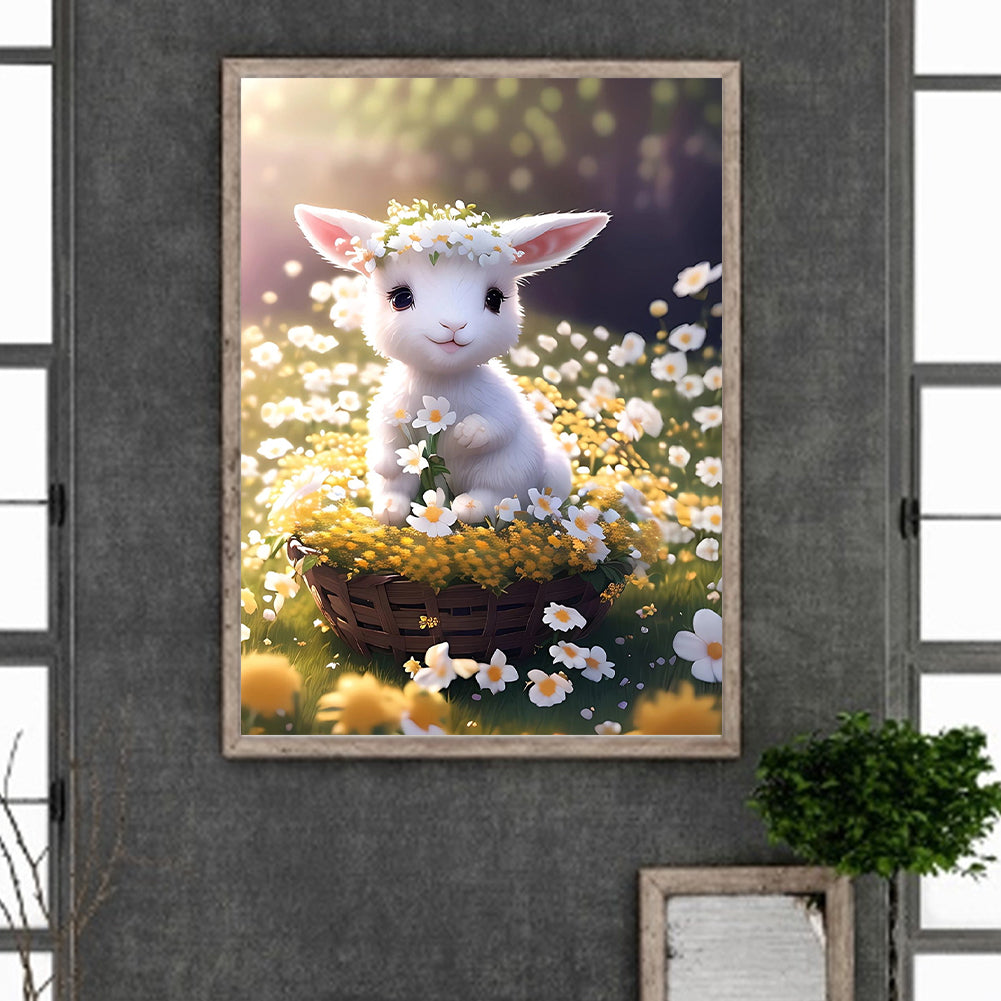 Lamb In Flower Basket 30*40Ccm(canvas) full round drill diamond painting