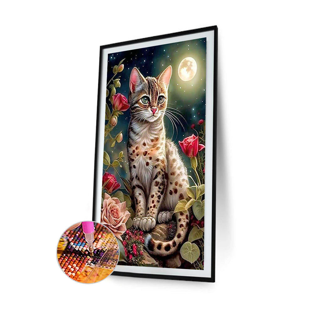 Cat Under The Moon 30*50Ccm(canvas) full round drill diamond painting