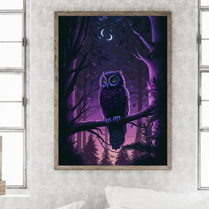 Owl In The Enchanted Twin Moon Forest 30*40Ccm(canvas) full round drill diamond painting