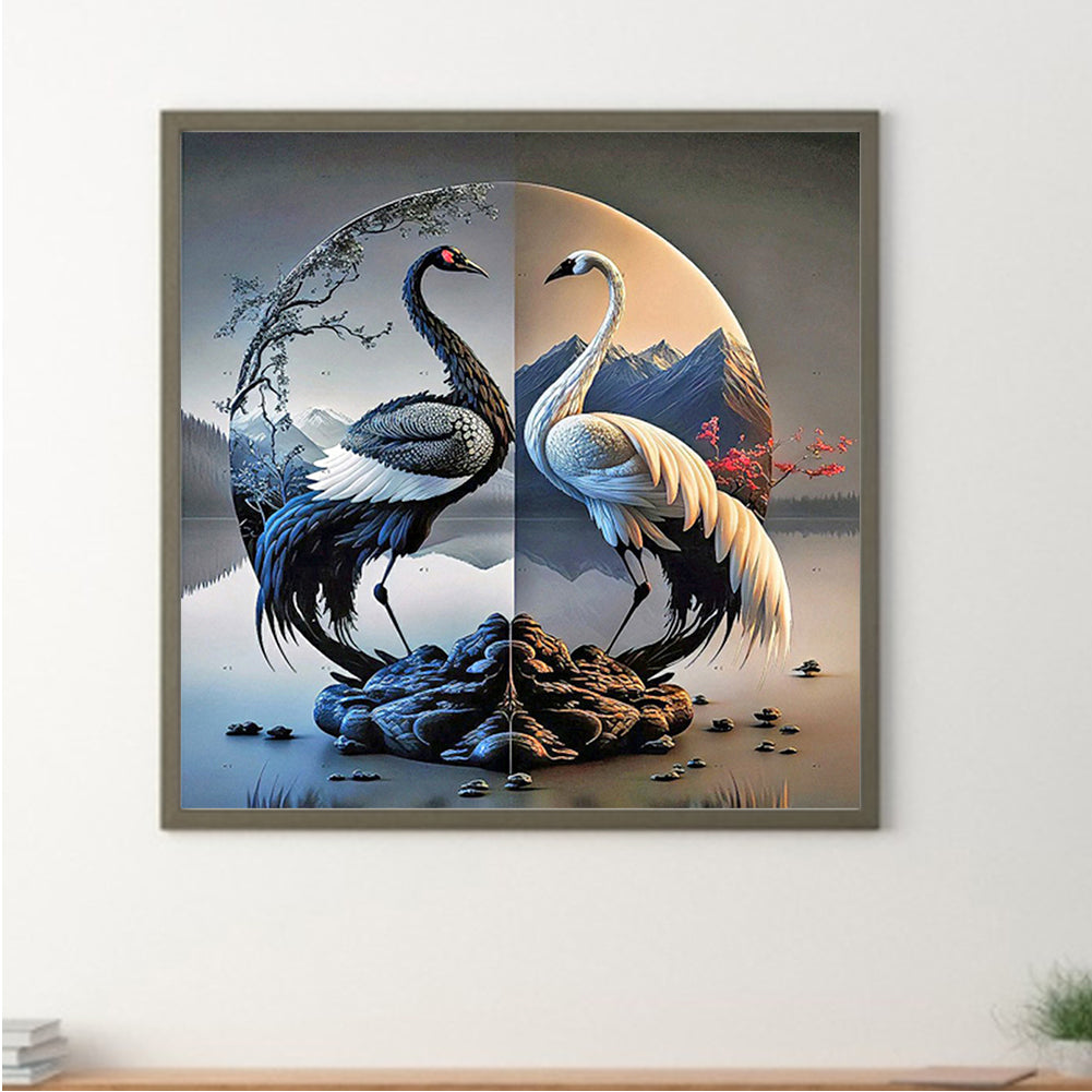 Crane Yin And Yang Diagram - Full Round Drill Diamond Painting 30*30CM