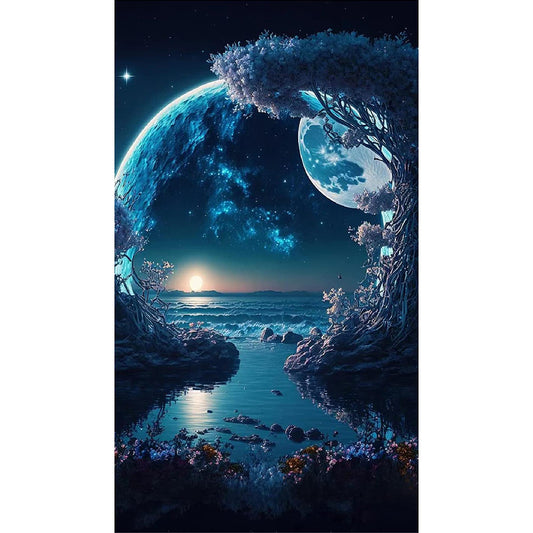 Night Scene Surrounded By Rocks 40*70Ccm(canvas) full round drill diamond painting