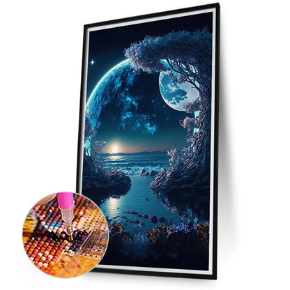Night Scene Surrounded By Rocks 40*70Ccm(canvas) full round drill diamond painting