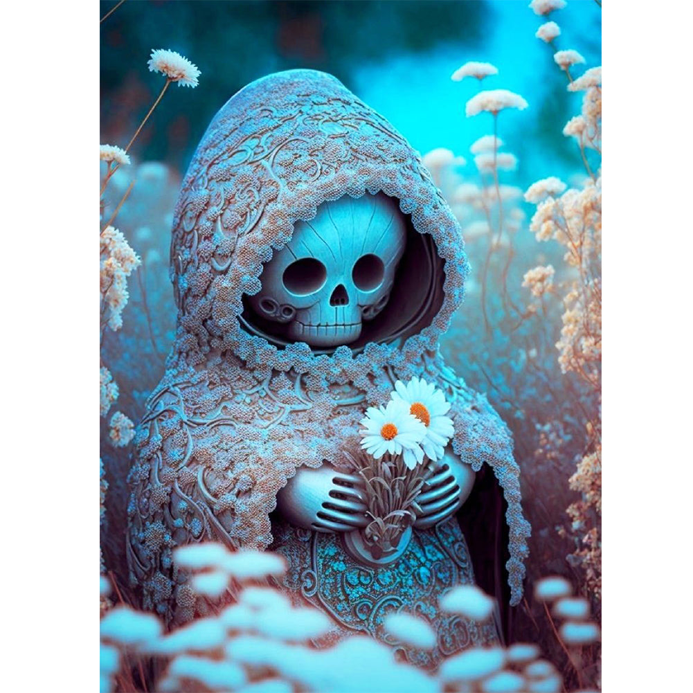 Little Skull Protecting Flowers - Full Round Drill Diamond Painting 30*40CM