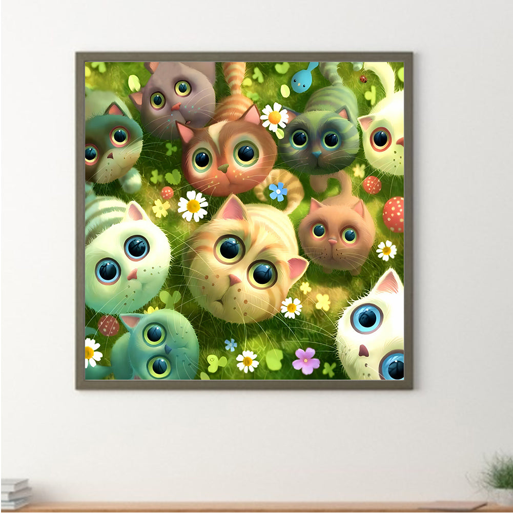 Kittens Looking Up Curiously - Full Round Drill Diamond Painting 30*30CM