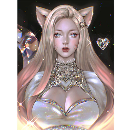 Cat Blonde Happy Diamond Girl 40*50Ccm(canvas) full round drill diamond painting