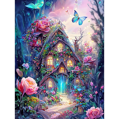 Jungle Flower House - Full Round Drill Diamond Painting 30*40CM