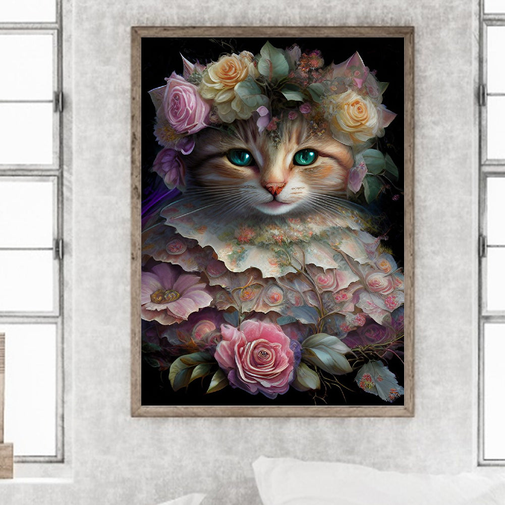 Flower Cat - Full Round Drill Diamond Painting 30*40CM