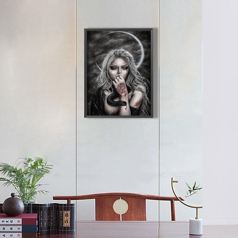 Dark Gothic Girl - Full Round Drill Diamond Painting 30*40CM